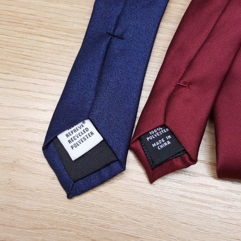 BAR ALFANI Mens Neck Tie Solid Navy Burgundy Slim Skinny Maroon Lot of 2 Necktie - Picture 4 of 6